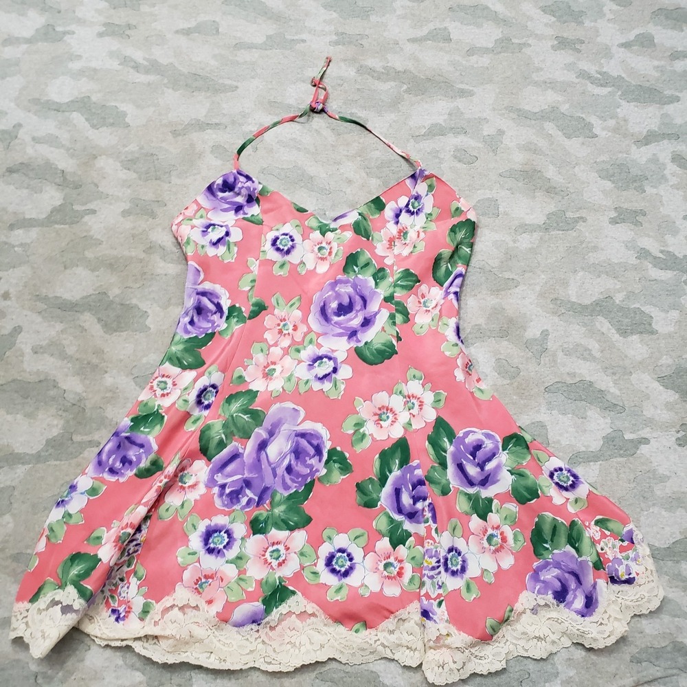 VTG Victoria's Secret Slip Dress Womens Medium Pink Babydoll Y2K 90s Floral Lace